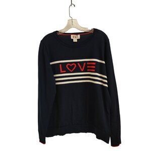 EV1 Navy Blue Crewneck Love Sweater XXL Polyester Cotton Blend Womens Lightweigh